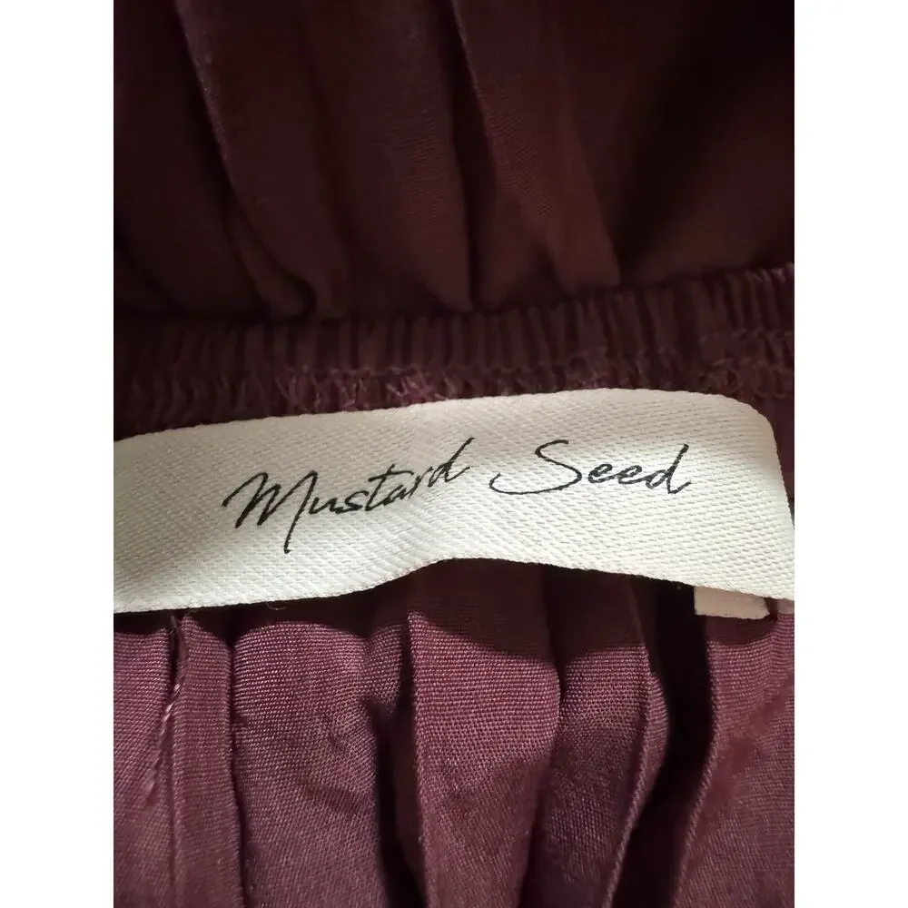 Burgundy Boho Mini Dress Mustard Seed Size Small Romantic Babydoll Drawstrings - Picture 4 of 7